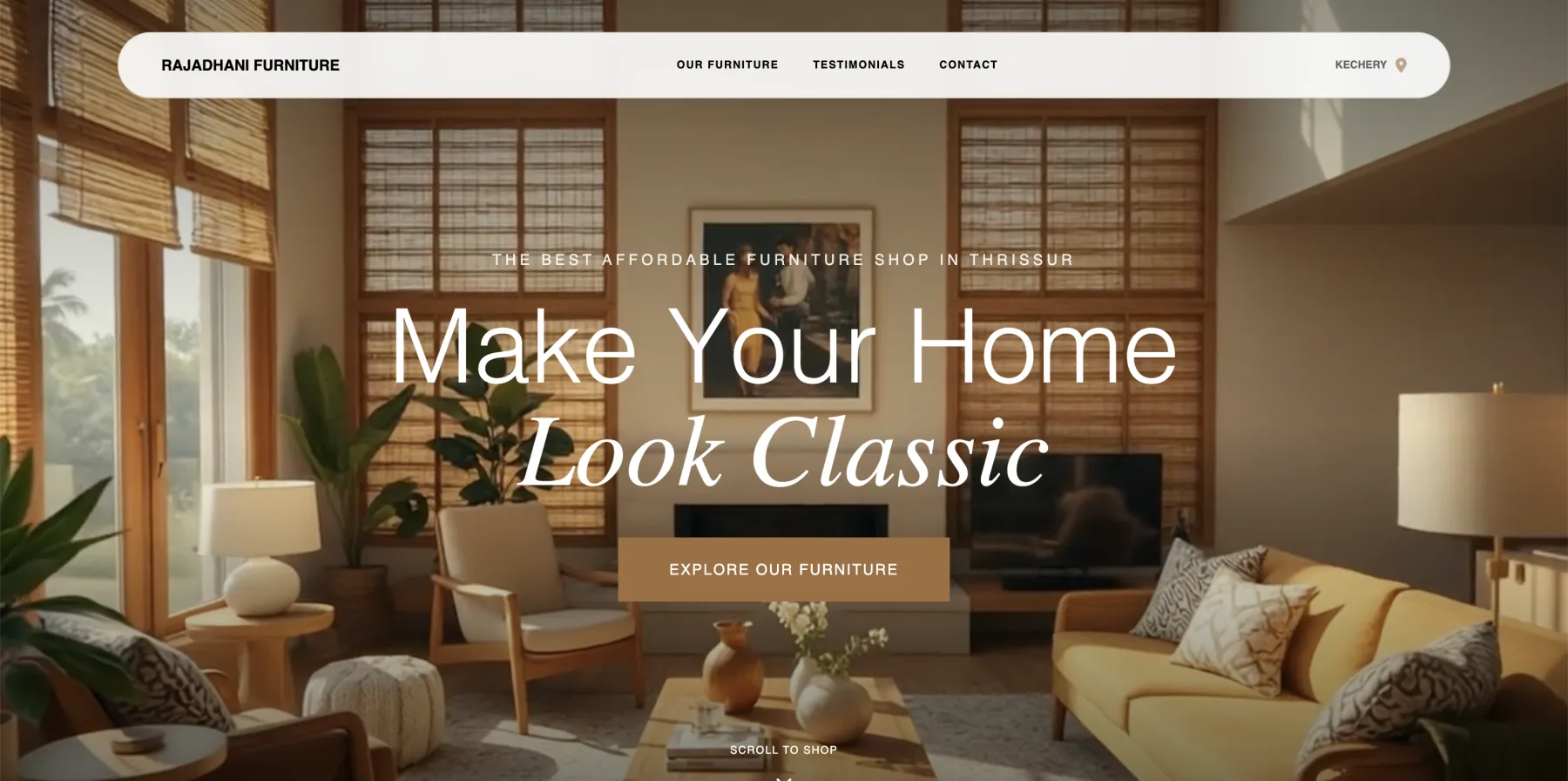 Rajadhani Furniture website home page with the headline Make Your Home Look Classic